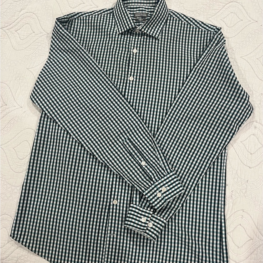 Kenneth Cole Reaction Black and White Checkered Dress Shirt